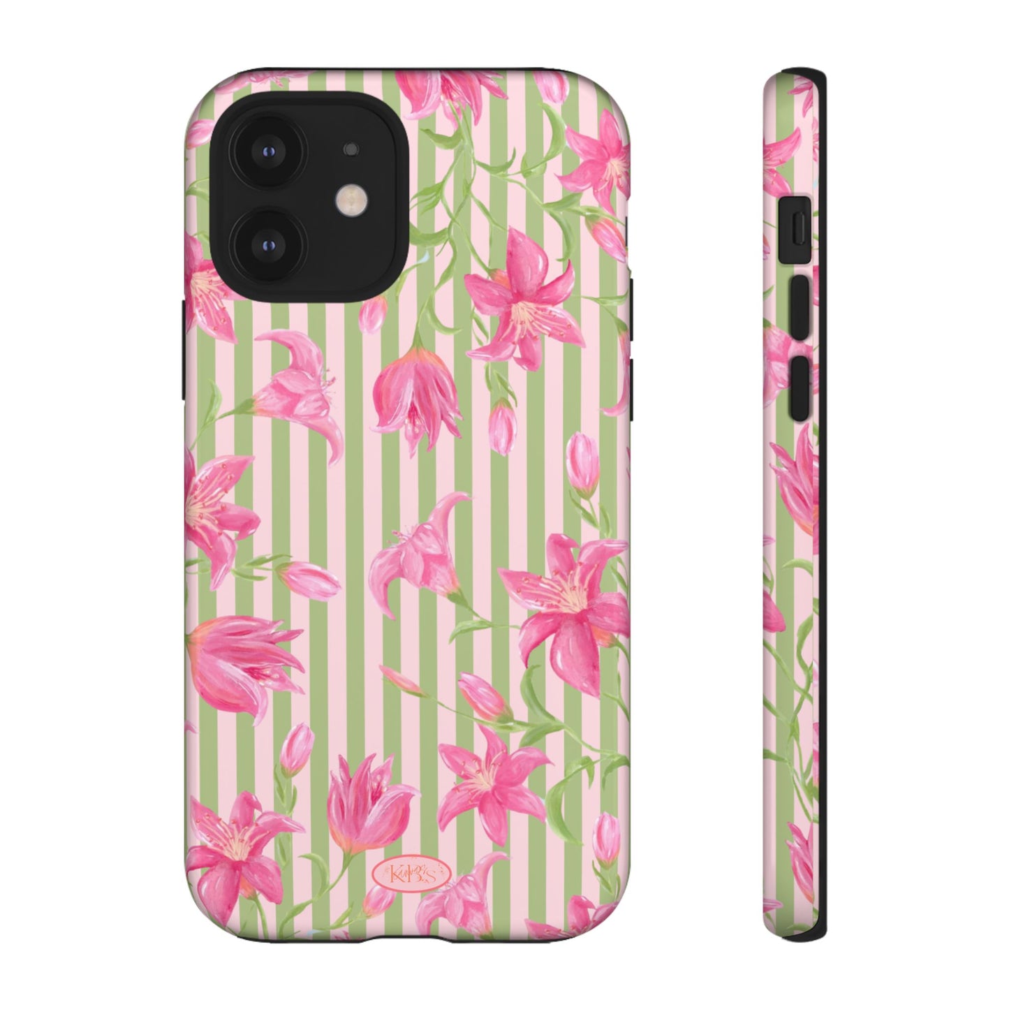 Floral Stripe Tough Phone Case — Pink Lily Pattern