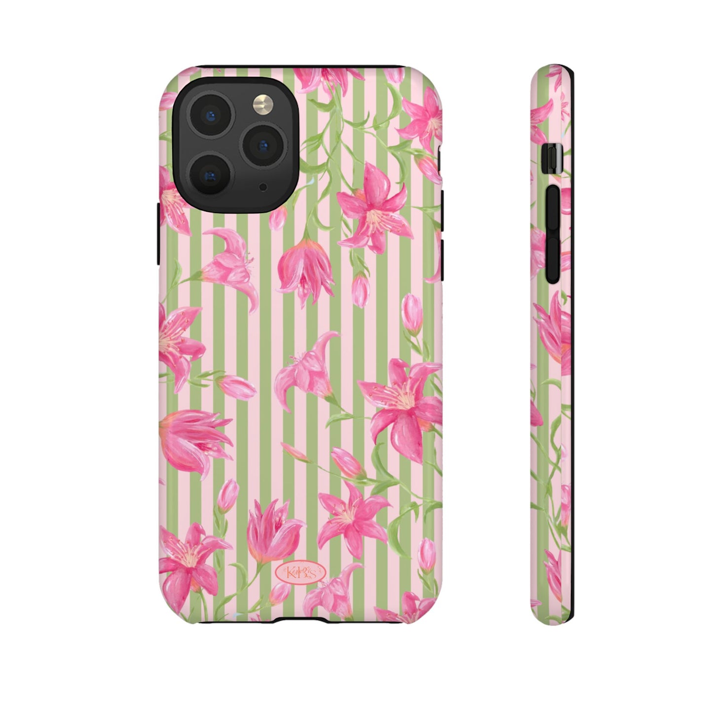 Floral Stripe Tough Phone Case — Pink Lily Pattern