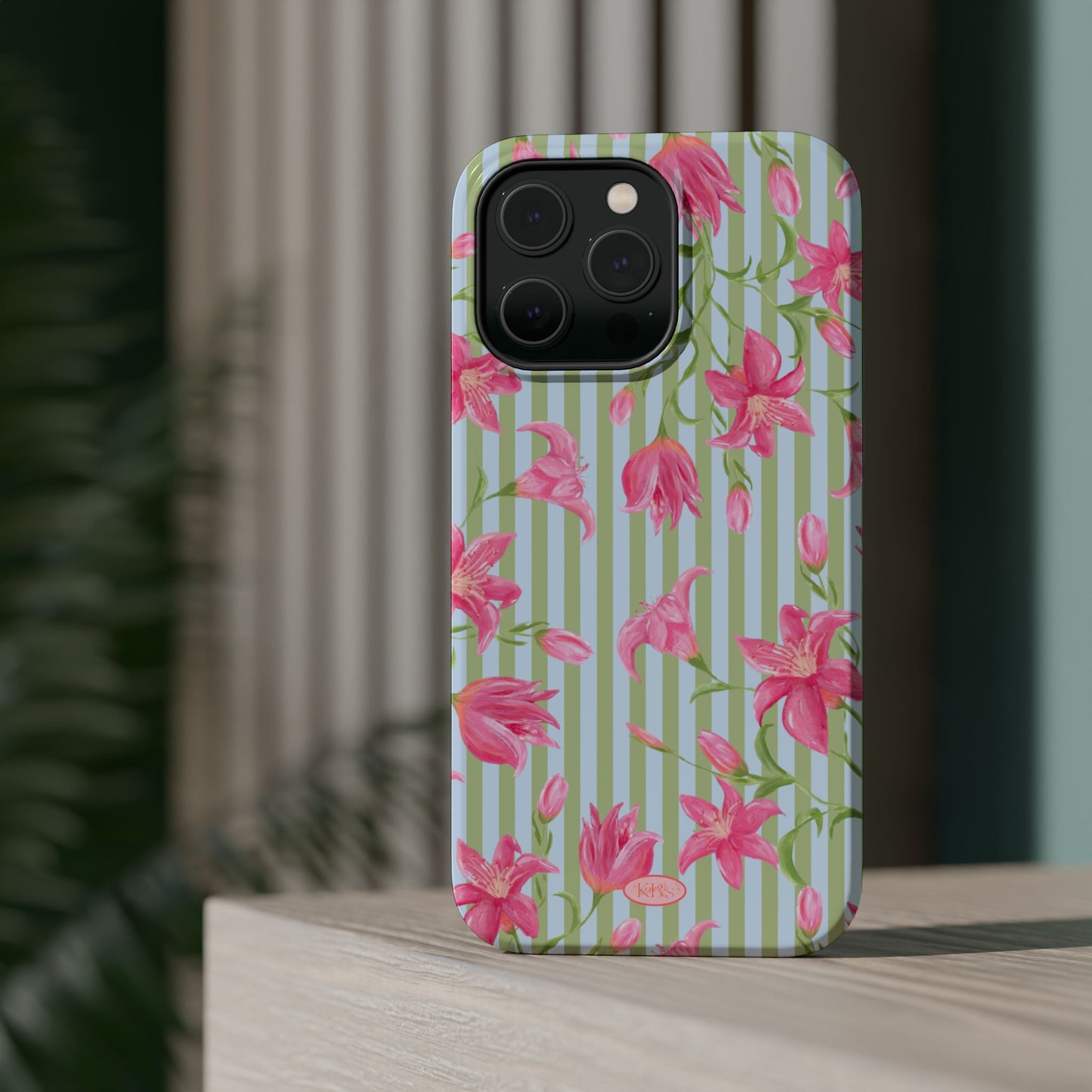 Azalea Stripe Mag Safe Case for iPhone - Blue & Green
