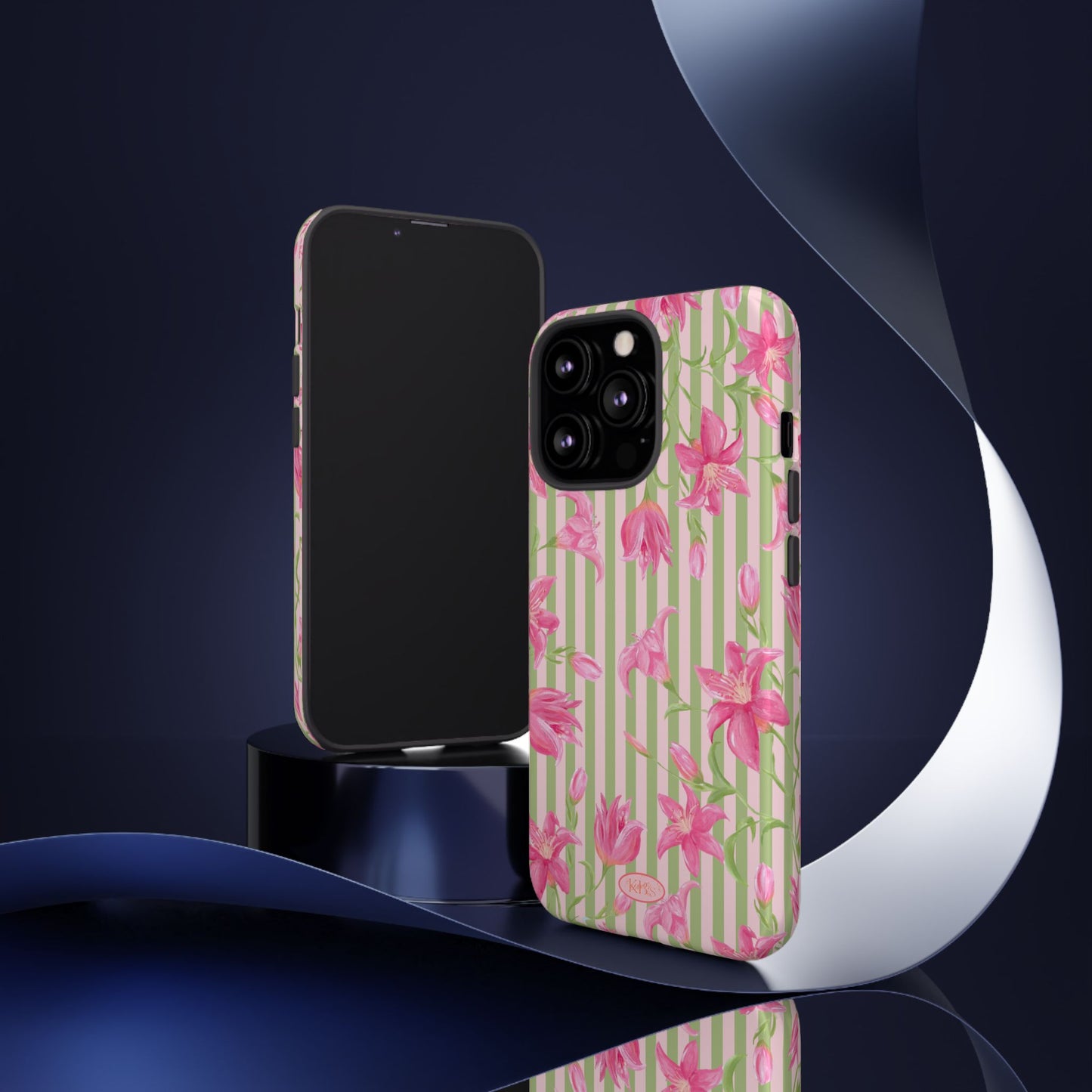 Floral Stripe Tough Phone Case — Pink Lily Pattern
