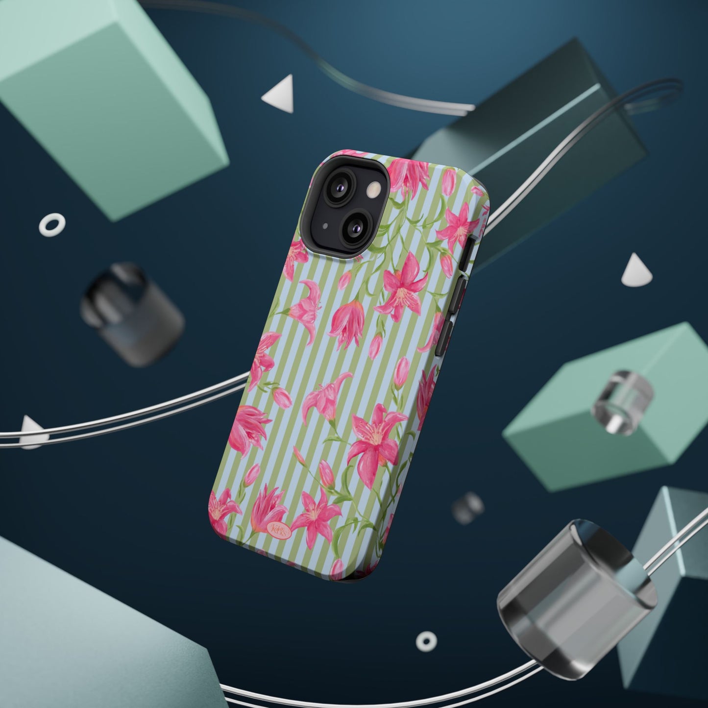 Azalea Stripe Mag Safe Case for iPhone - Blue & Green