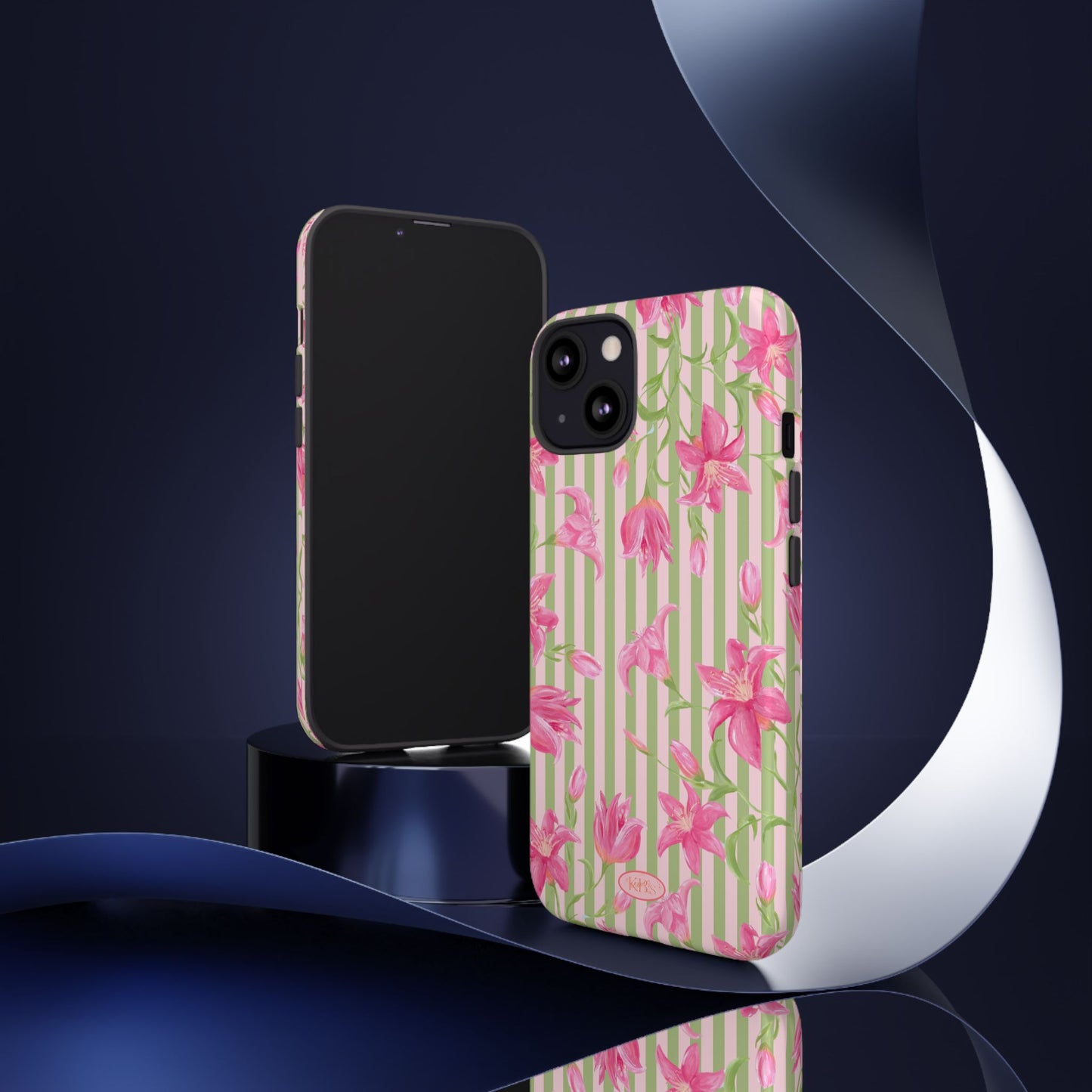 Floral Stripe Tough Phone Case — Pink Lily Pattern