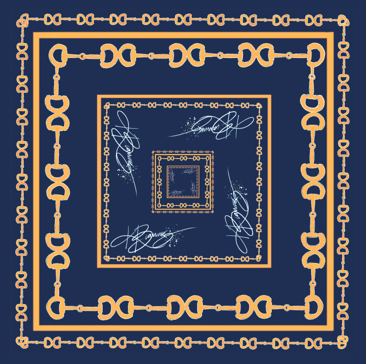 Blue and Gold Horse Bit Scarf WHOLESALE