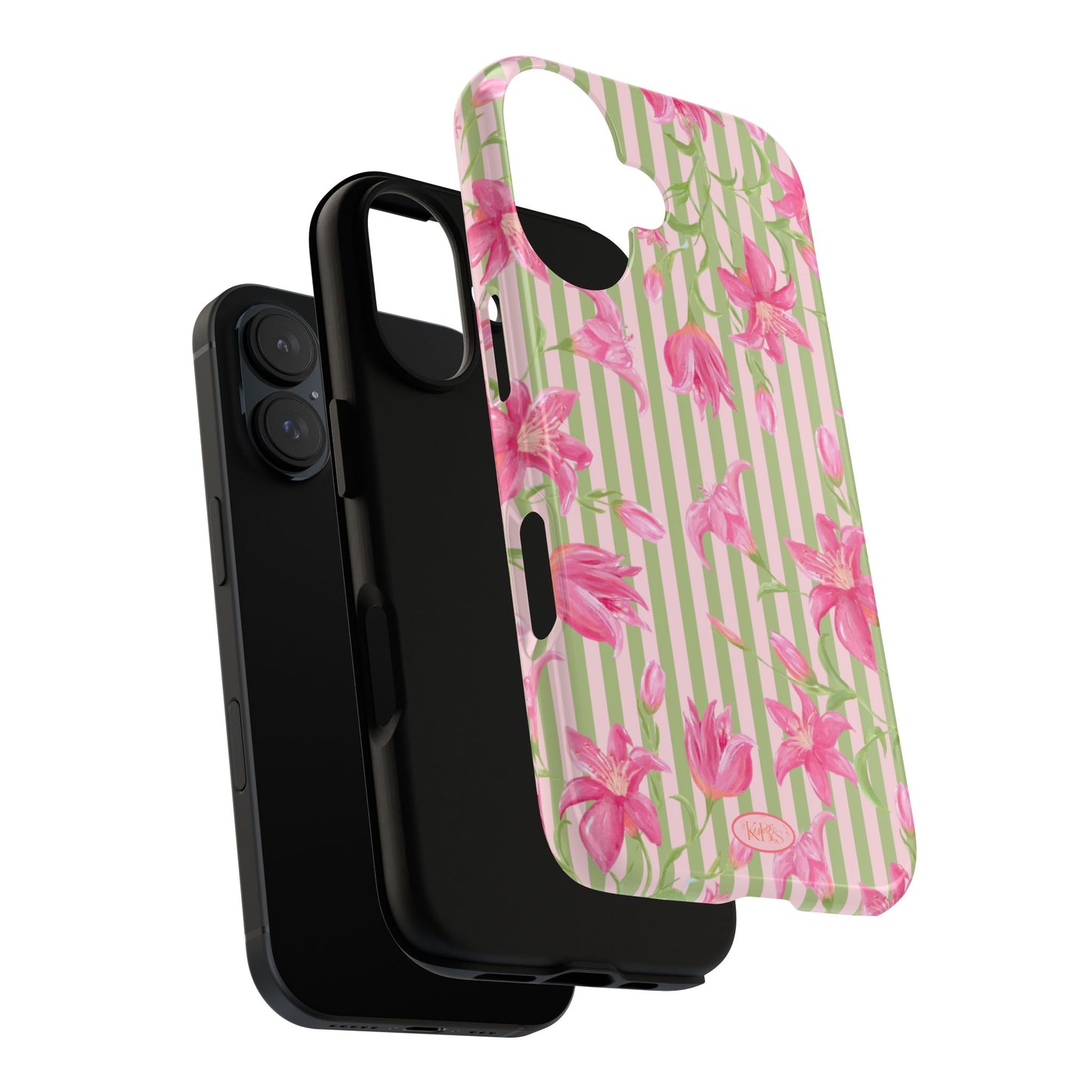 Floral Stripe Tough Phone Case — Pink Lily Pattern