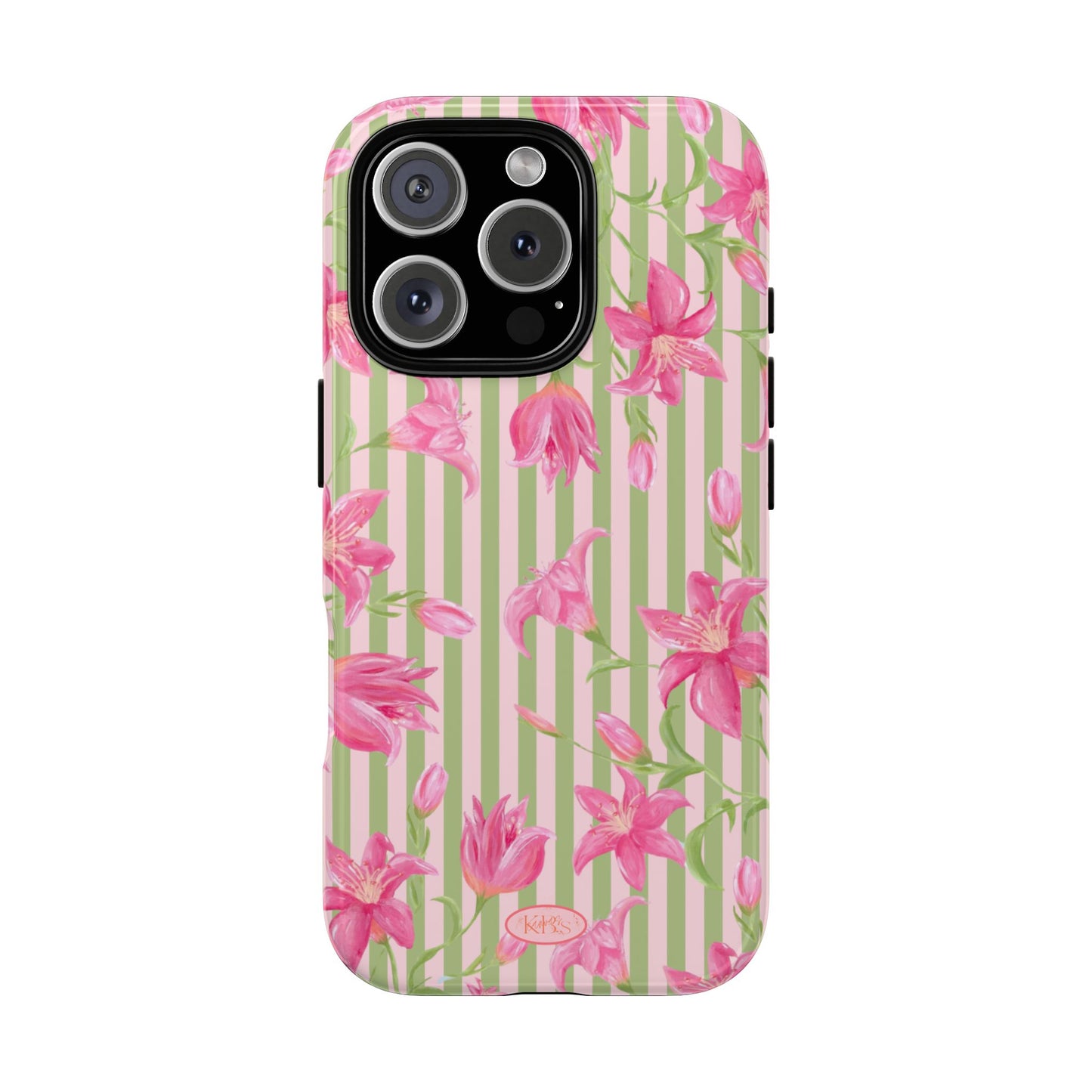 Floral Stripe Tough Phone Case — Pink Lily Pattern