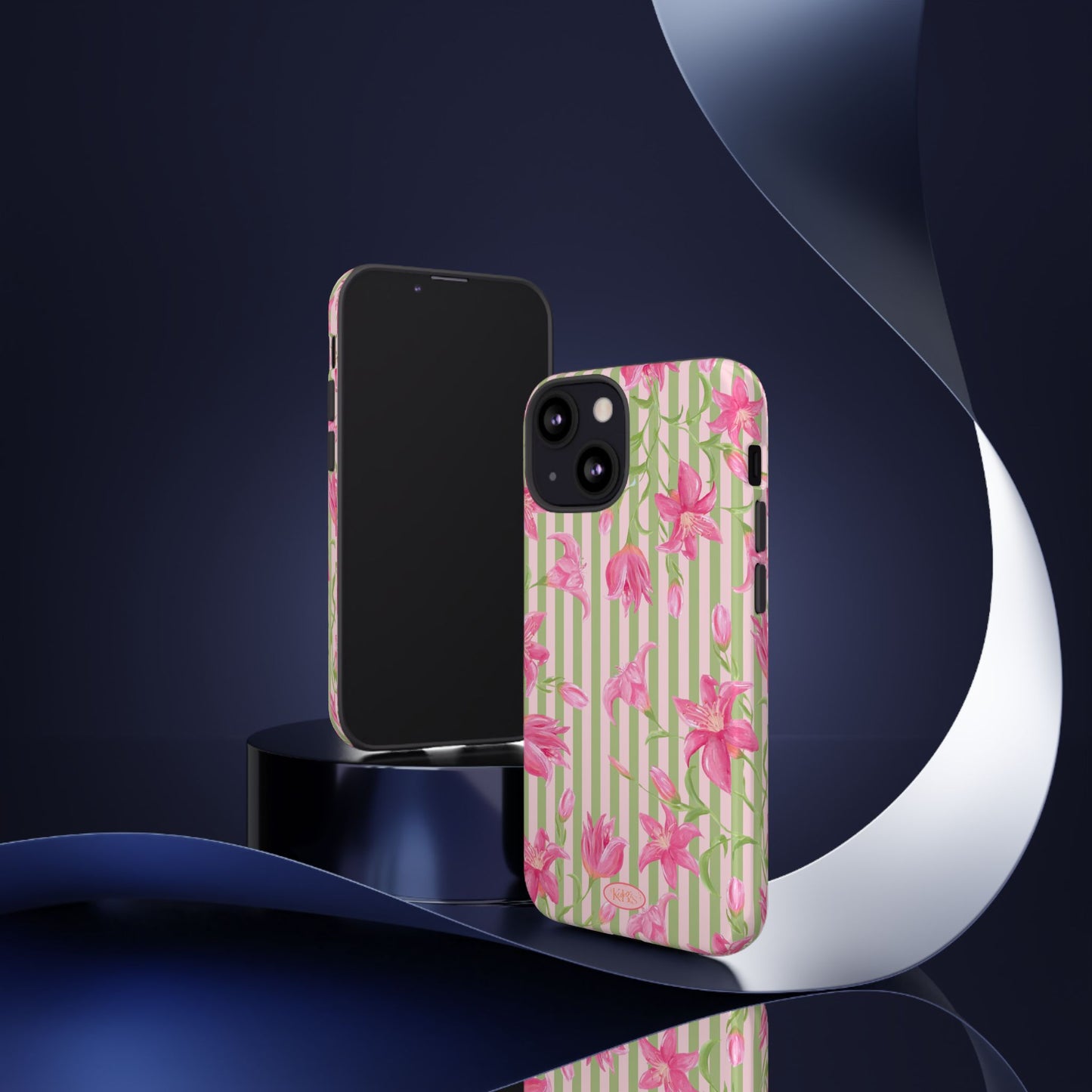 Floral Stripe Tough Phone Case — Pink Lily Pattern