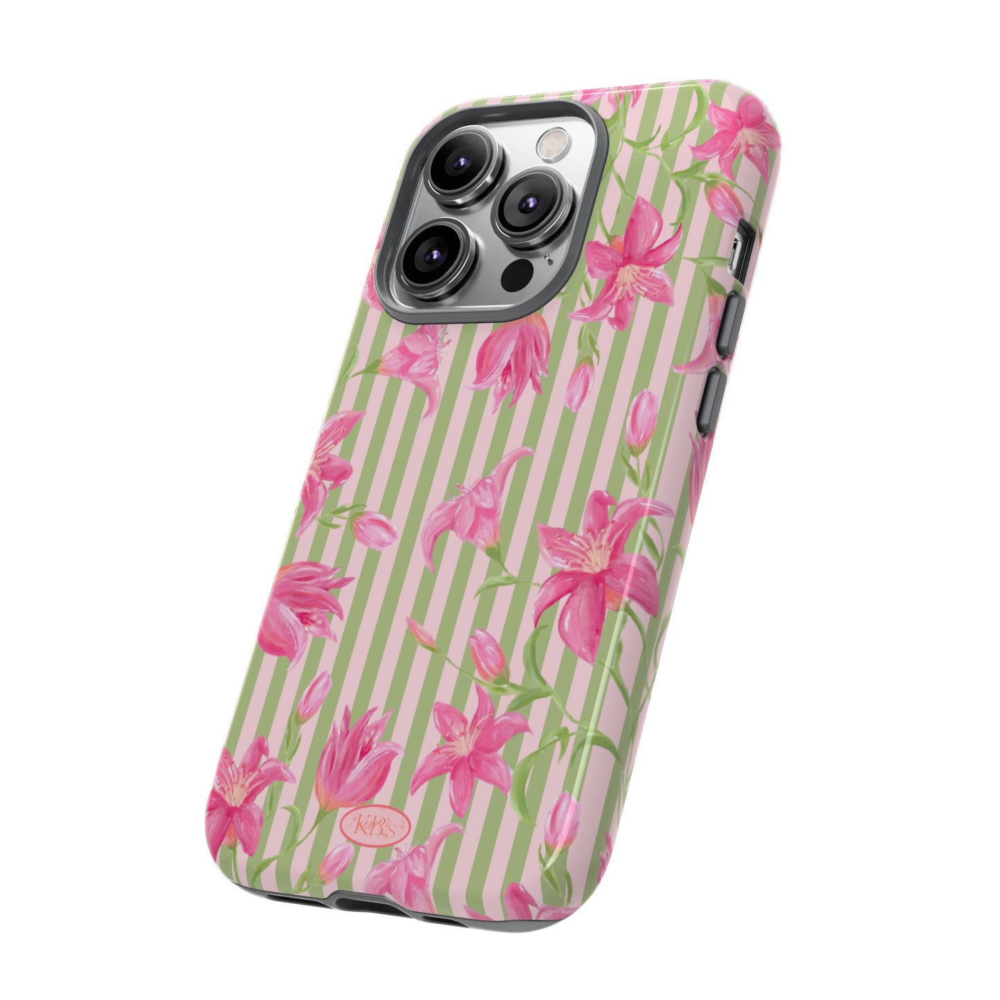 Floral Stripe Tough Phone Case — Pink Lily Pattern