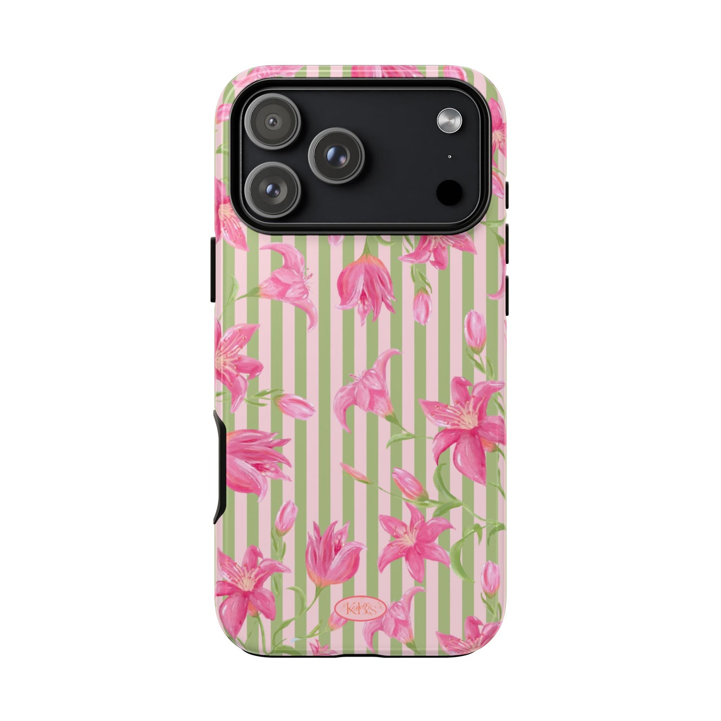 Floral Stripe Tough Phone Case — Pink Lily Pattern