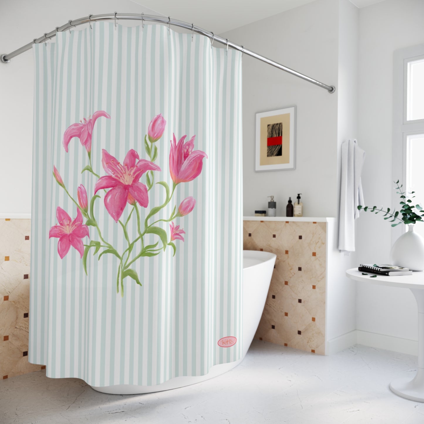 Lily Bloom Shower Curtain - Blue