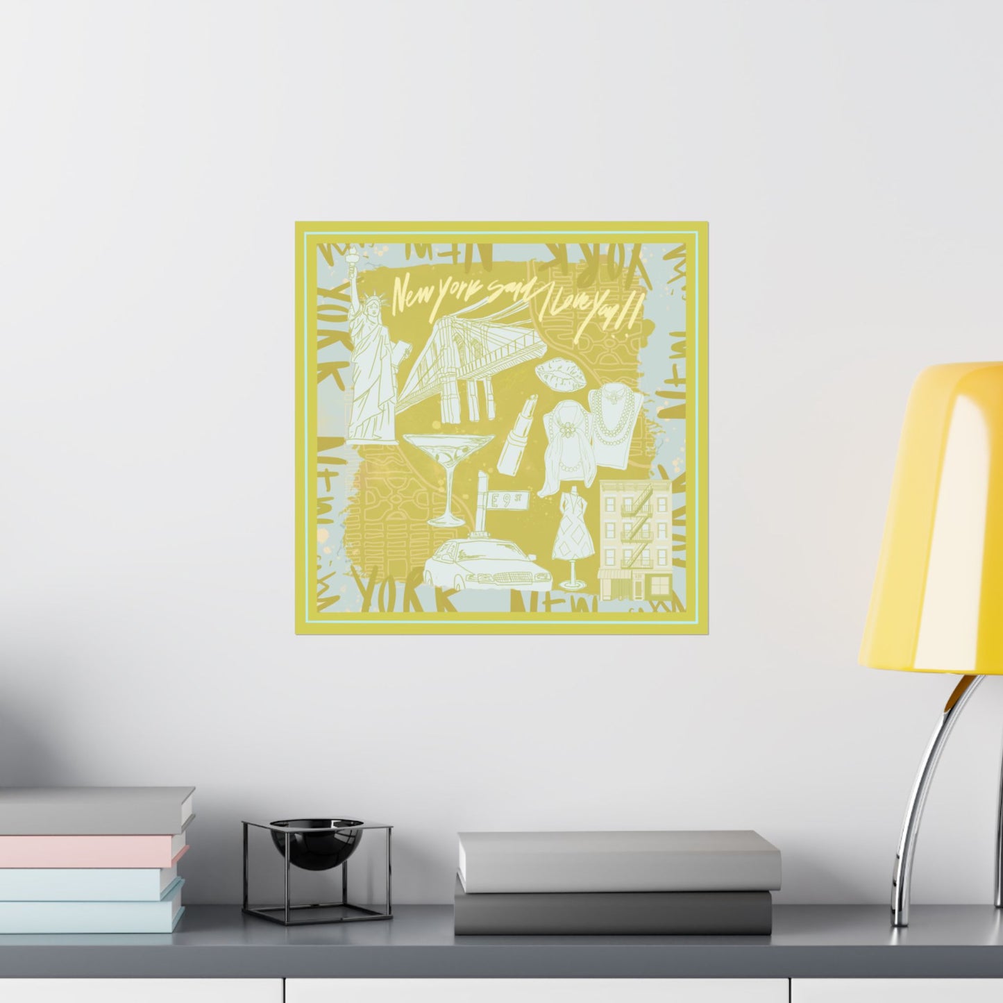 NY Said I Love You Scarf - Green Photo Print