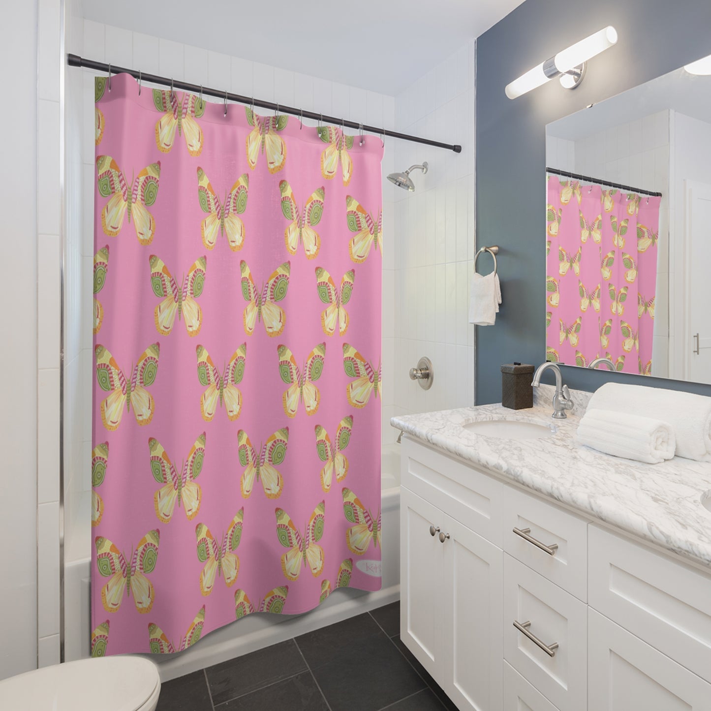 Flutter Pattern Shower Curtain - Pink