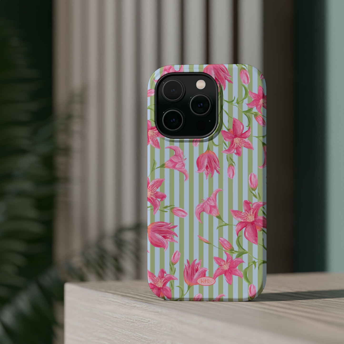 Azalea Stripe Mag Safe Case for iPhone - Blue & Green