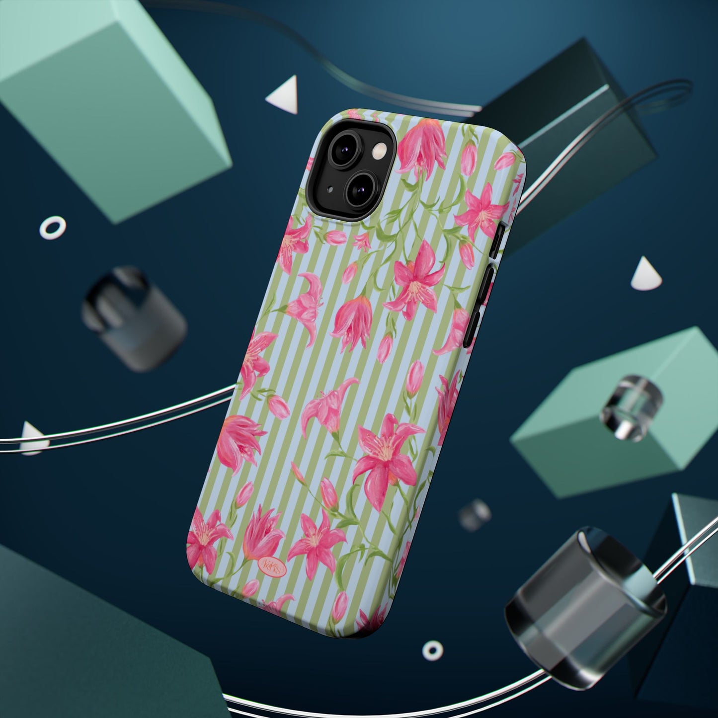 Azalea Stripe Mag Safe Case for iPhone - Blue & Green