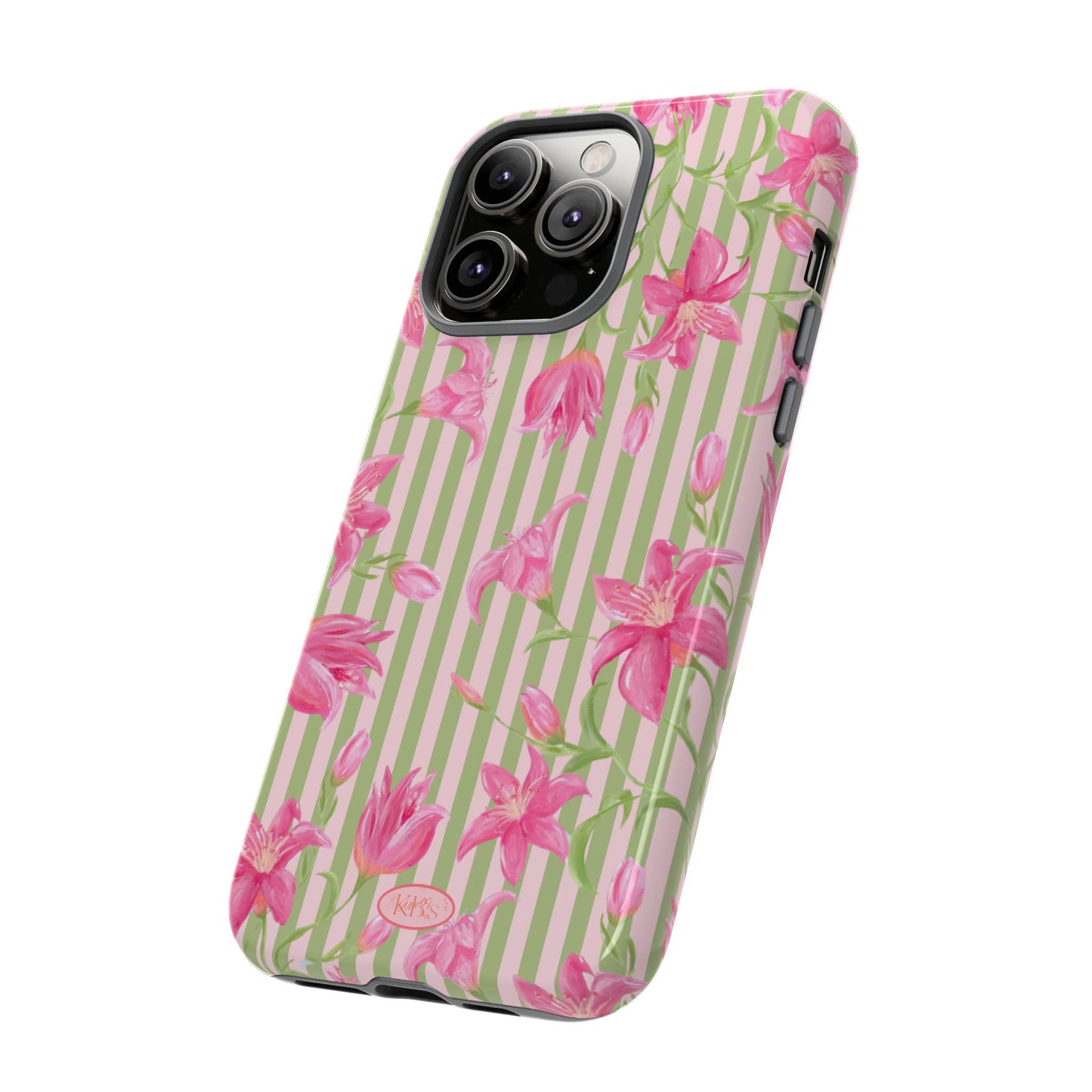 Floral Stripe Tough Phone Case — Pink Lily Pattern