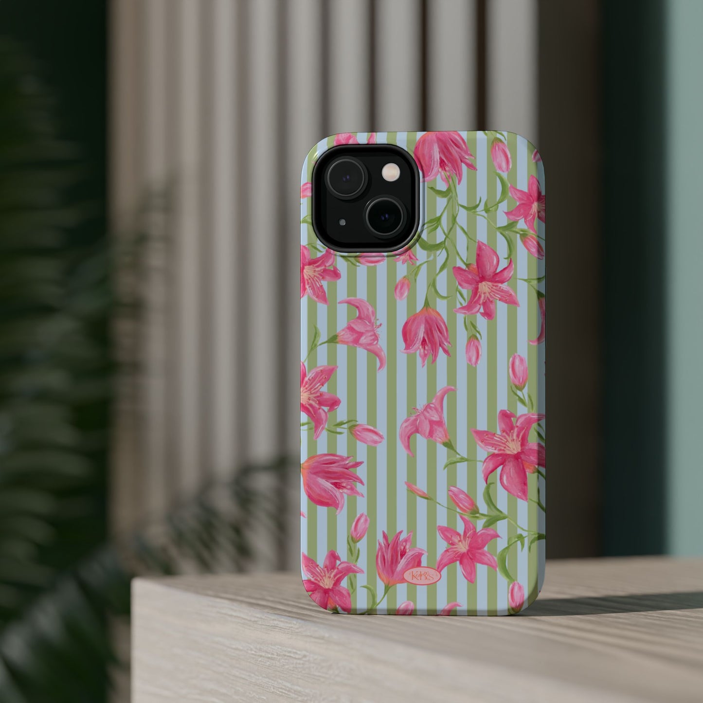 Azalea Stripe Mag Safe Case for iPhone - Blue & Green