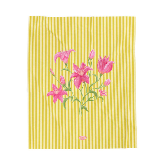 Lily Bloom Velveteen Blanket - Yellow