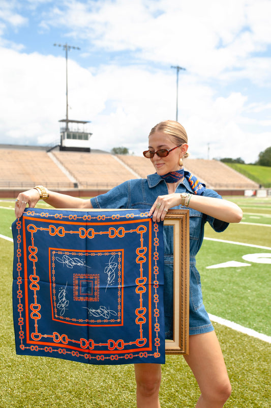 Orange & Navy Horsebit Silk Scarf