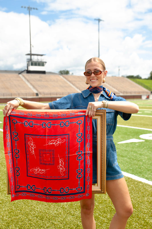 Red & Blue Horsebit Silk Scarf