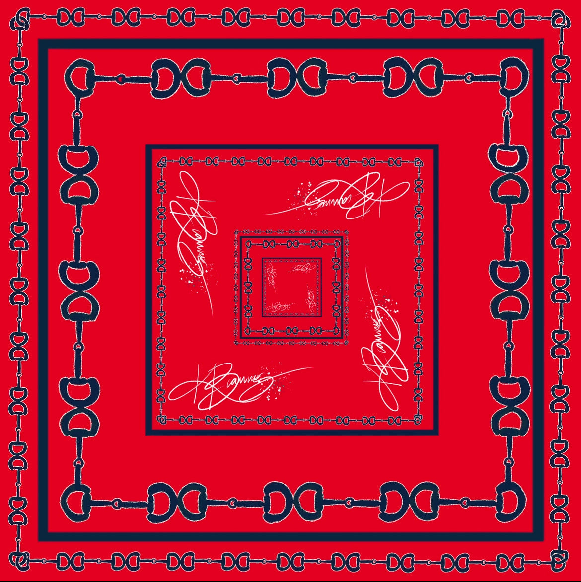 Red & Blue Horsebit Silk Scarf