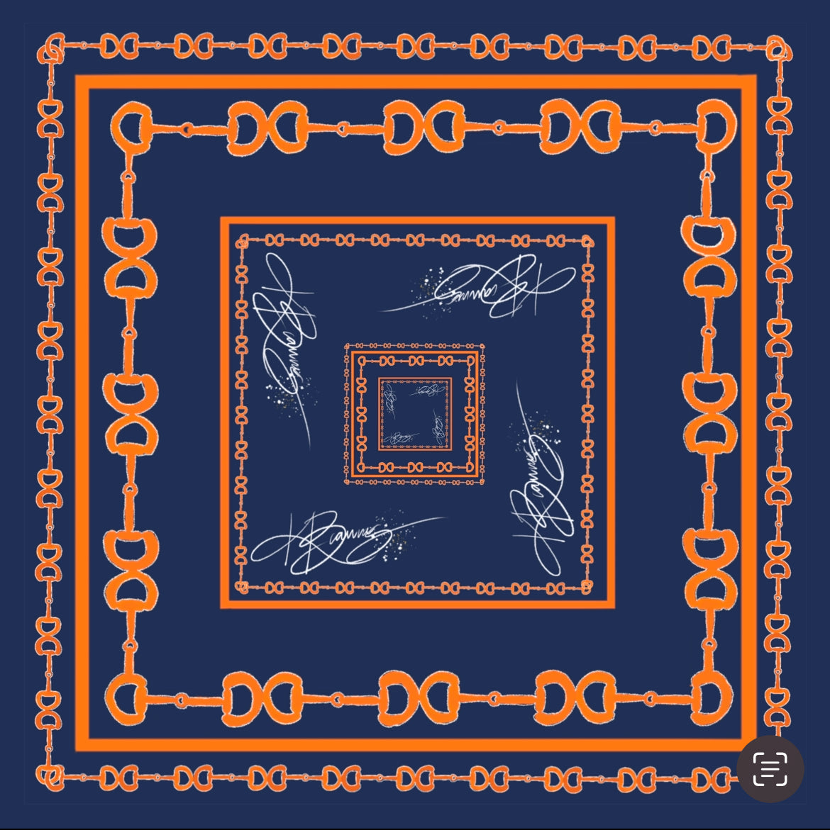 Orange & Navy Horsebit Silk Scarf