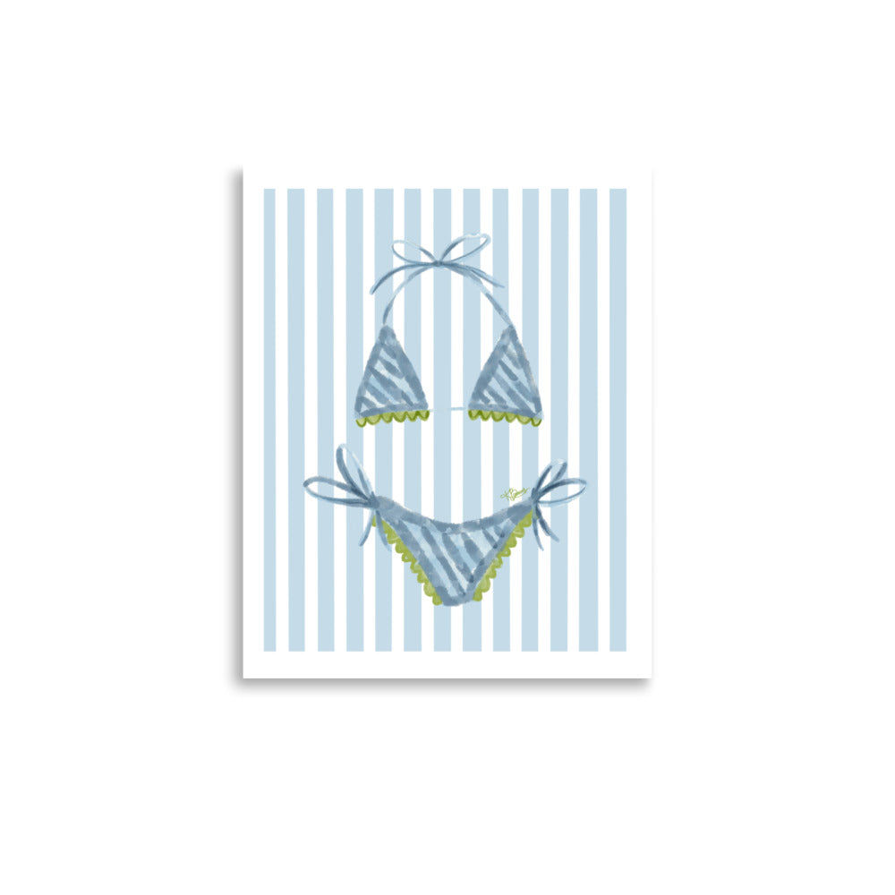 Blue Striped Bikini Print