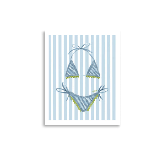 Blue Striped Bikini Print