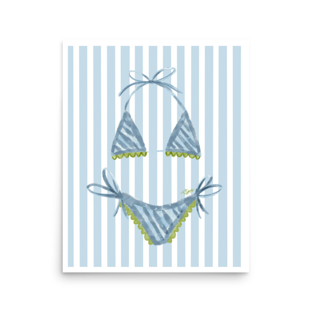Blue Striped Bikini Print